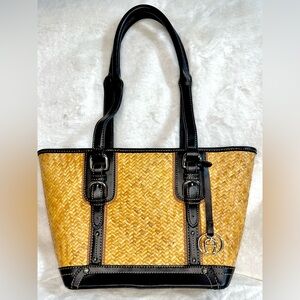 Vintage Etienne Aigner Santa Cruz Ratan and Leather Tote Bag NWOT Euro Summer